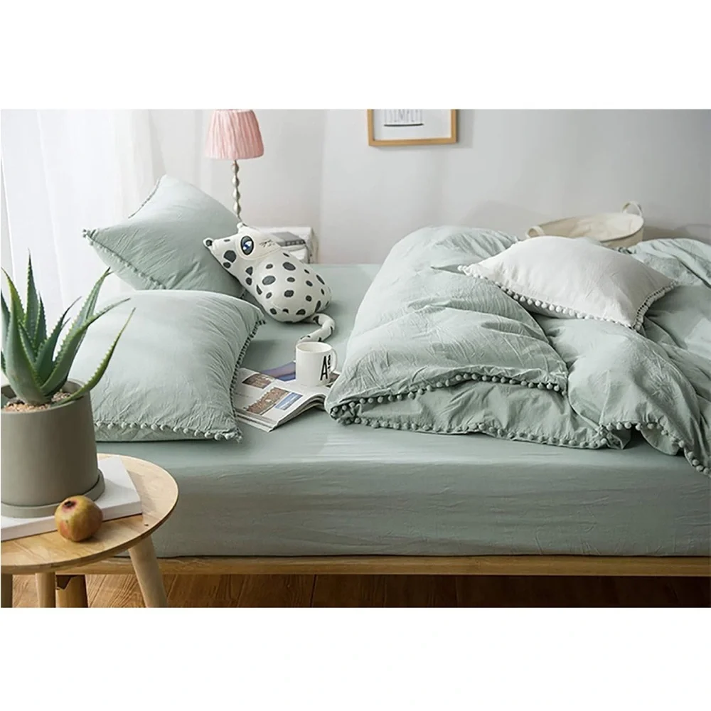 Elegant Pom Fringe Twin Duvet Cover Set (2 Piece)